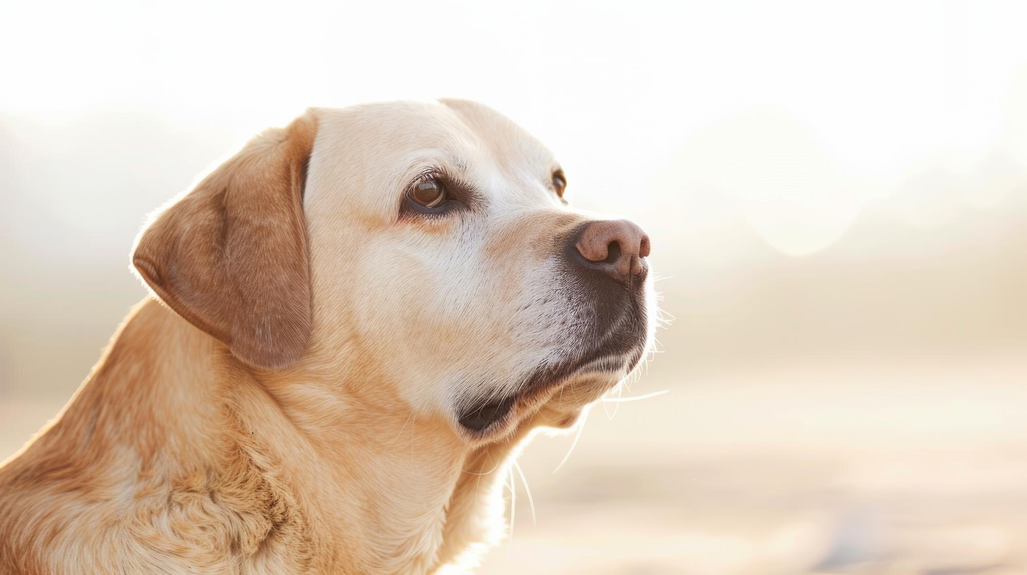 Perro sereno bañado en luz dorada | Historia de Huellas en el Paraíso
